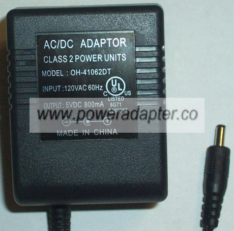 OH-41062DT AC DC ADAPTER 5V 800MA POWER SUPPLY - Click Image to Close