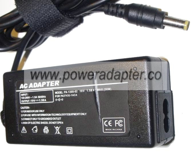AC ADAPTER PA-1300-02 AC ADAPTER 19V 1.58A 30W NEW 2.4 x 5.4 x - Click Image to Close