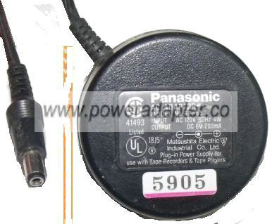 PANASONIC RP-65 AC ADAPTER 6Vdc 200mA PLUG IN POWER SUPPLY - Click Image to Close