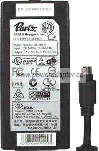 PART II AC-005W AC ADAPTER 5V 2.2A 12V 1.5A 4Pins POWER SUPPLY - Click Image to Close