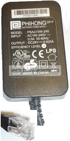 PHIHONG PSAA15W-240 AC ADAPTER 24V 0.625A SWITCHING POWER SUPPLY
