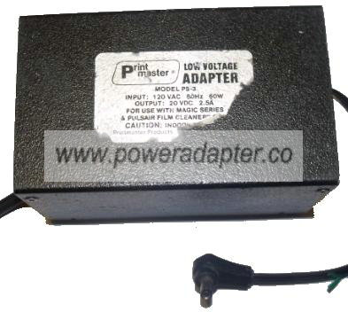PRINT MASTER PS-3 AC ADAPTER 20VDC 2.5A NEW 2.5 x 5.4 x 9.7mm 9 - Click Image to Close