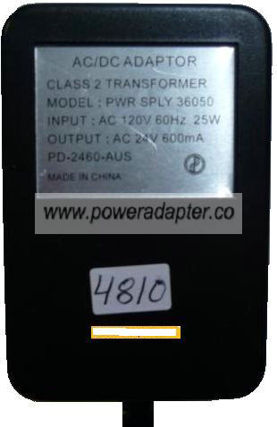 PWR SPLY 36050 AC ADAPTER 24VDC 600mA CLASS 2 POWER SUPPLY - Click Image to Close