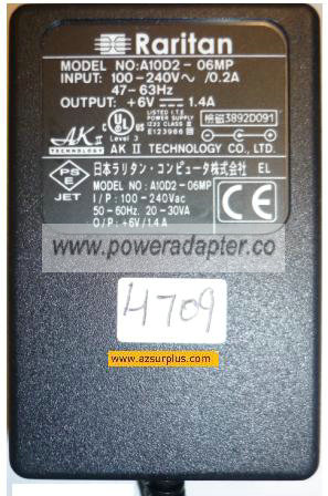 RARITAN A10D2-06MP AC ADAPTER 6V 1.4A Power Supply