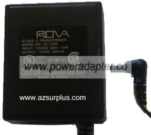 ROVA DV-1250 AC ADAPTER 12VDC 500mA NEW 2 x 5.5 x 10mm