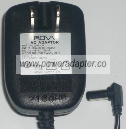ROVA DVR-1625AC-3512 AC ADAPTER 16VAC 250mA ~(~)~ 2.5x5.5mm POWE