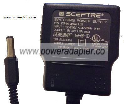 SCEPTRE SPU12A-104 AC ADAPTER 9VDC 1.3A (-) 2x5.4mm Used 2 x