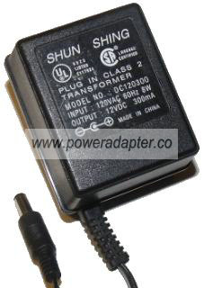 SHUN SHING DC120300 AC ADAPTER 12V DC 300mA NEW 2 x 5.5 x 12.mm - Click Image to Close