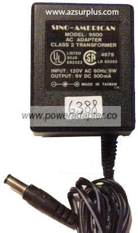 SINO-AMERICAN 9500 AC ADAPTER 9VDC 500mA NEW 2x5.4x11.2mm - Click Image to Close