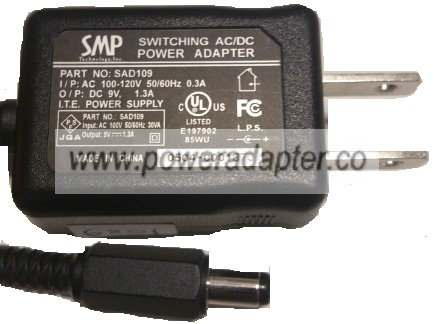 SMP SAD109 AC ADAPTER 9VDC 1.3A NEW 2.5 x 5.5 x 9.4mm
