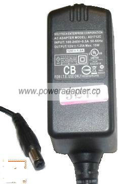SOLYTECH AD1712C AC ADAPTER 12Vdc 1.25A 2x5.5mm 100-240vac 15W D - Click Image to Close