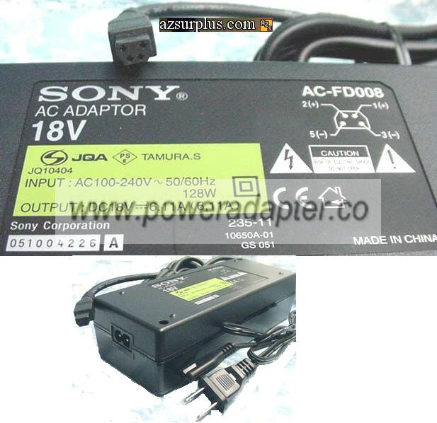 SONY AC-FD008 AC ADAPTER 18V 6.11A 4 PIN FEMALE CONECTOR - Click Image to Close