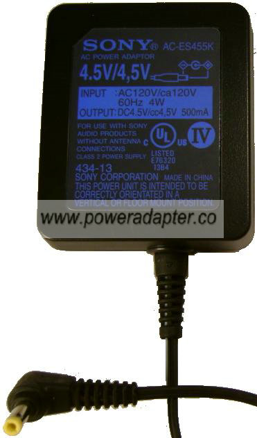 SONY AC-ES455K AC ADAPTER 4.5VDC 500mA WALL CHARGER POWER Supply - Click Image to Close