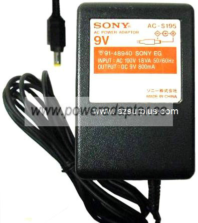 SONY AC-S195 AC ADAPTER 9VDC 800mA -( )- NEW 1.8x4.5x9.4mm - Click Image to Close