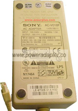 SONY AC-V018F AC ADAPTER 18VDC 3.33A 4Pin POWER SUPPLY for LAPTO - Click Image to Close