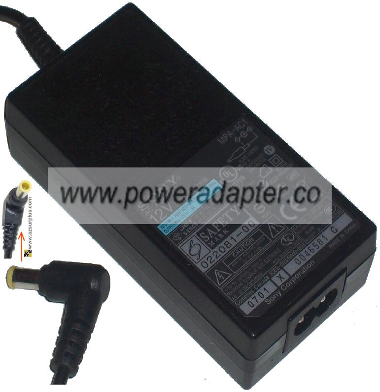 SONY MPA-AC1 AC ADAPTER 12VDC 3A POWER SUPPLY barrel with tip - Click Image to Close