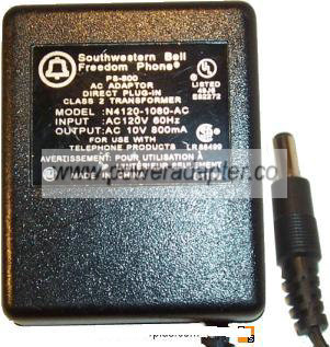 SOUTHWESTERN N4120-1080-AC AC DC ADAPTER 10V 800MA POWER SUPPLY - Click Image to Close