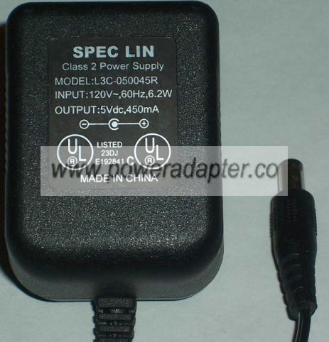 SPEC LIN L3C-050045R AC ADAPTER 5VDC 450MA POWER SUPPLY - Click Image to Close