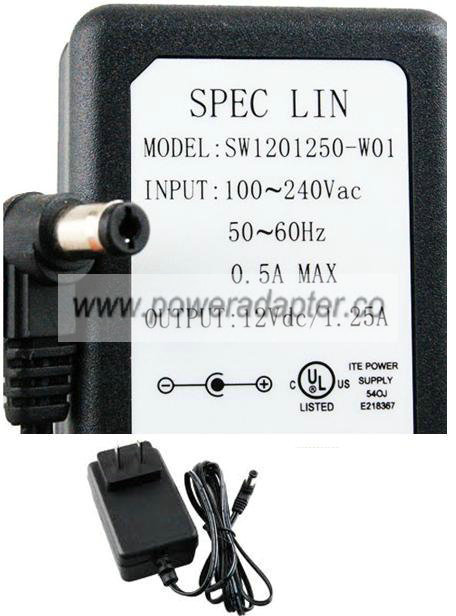 SPEC LIN SW1201250-W01 AC ADAPTER 12V 1.25A POWER SUPPLY - Click Image to Close