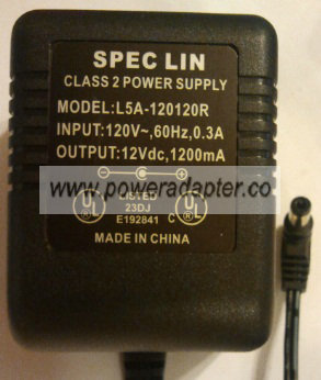 SPEC LIN L5A-120120R AC ADAPTER 12V DC 1200MA POWER SUPPLY - Click Image to Close