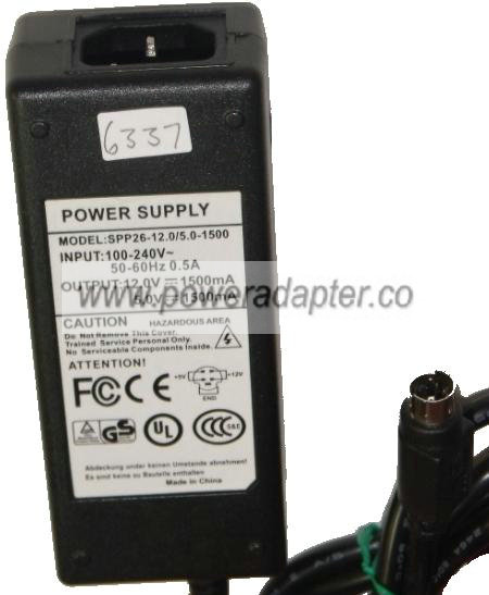 SPP26-12.0/5.0-1500 AC ADAPTER 12VDC 5VDC 1500mA NEW - Click Image to Close