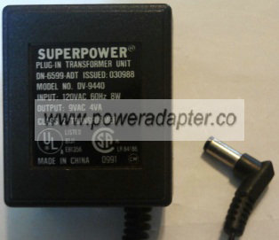 SUPERPOWER DV-9440 AC ADAPTER 9V 4VA POWER SUPPLY