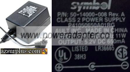 AULT SYMBOL P41050650A01RG AC ADAPTER 5.2V DC 650mA PLUG IN POWE - Click Image to Close