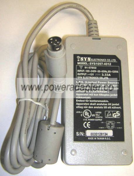 SYN ELECTRONICS SYS1097-4012 AC ADAPTER 12V 3.33A POWER SUPPLY