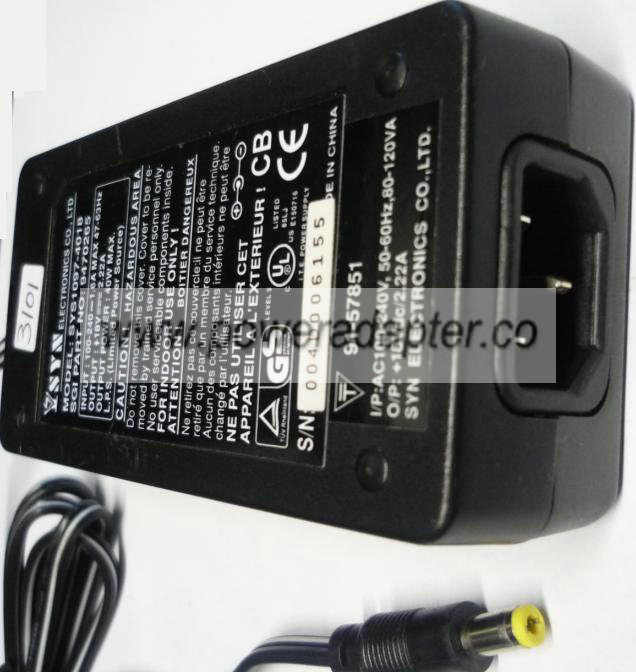 SYN SYS1097-4018 AC ADAPTER 18VDC 2.22A 40W I.T.E POWER SUPPLY - Click Image to Close
