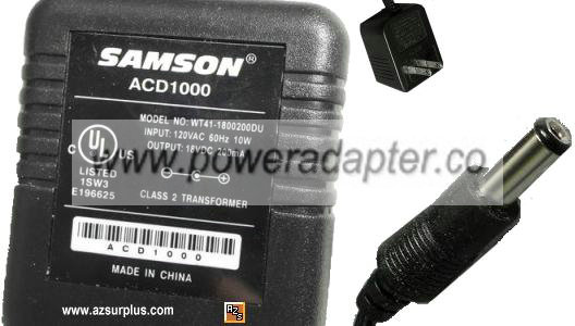 Samson ACD1000 WT41-1800200DU AC ADAPTER 18Vdc 200mA 2.1x5.5mm - - Click Image to Close
