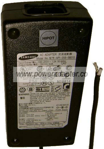 Samsung API-208-98010 AC DC Adapter 12V 3A Cut Wire Power Supply - Click Image to Close