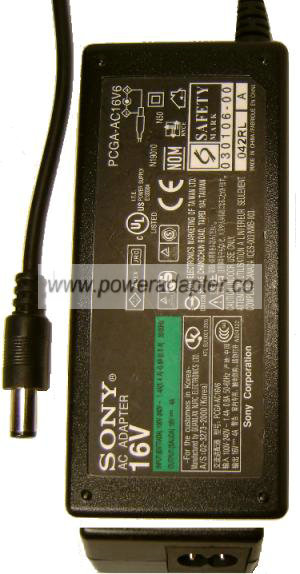 Sony PCGA-AC16V6 AC Adapter 16V DC 4A POWER SUPPLY for Laptop VF