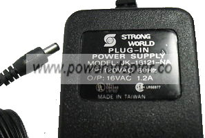 STRONG WORLD JK-16121-NA AC ADAPTER 16V AC 1.2A POWER SUPPLY