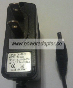 T-N0-3300 AC ADAPTER 7.6V DC 700MA POWER SUPPLY TRAVEL CHARGER - Click Image to Close