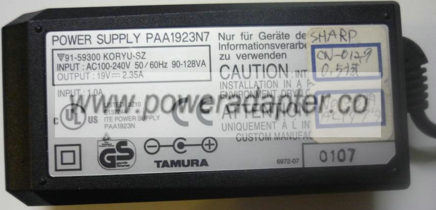 TAMURA PAA1923N7 AC ADAPTER 19VDC 2.35A I.T.E POWER SUPPLY