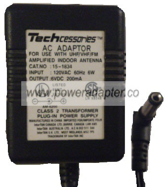 TECHCESSORIES 15-1834 AC ADAPTER 6VDC 200mA NEW 2 x 5.5 x 11mm