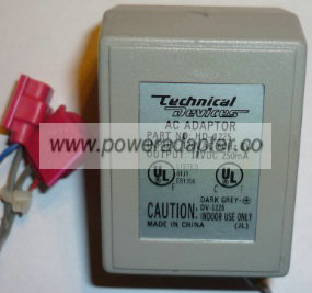 TECHNICAL DEVICES DV-1225 AC ADAPTER 12VDC 250mA 6W HD-1225 POWE
