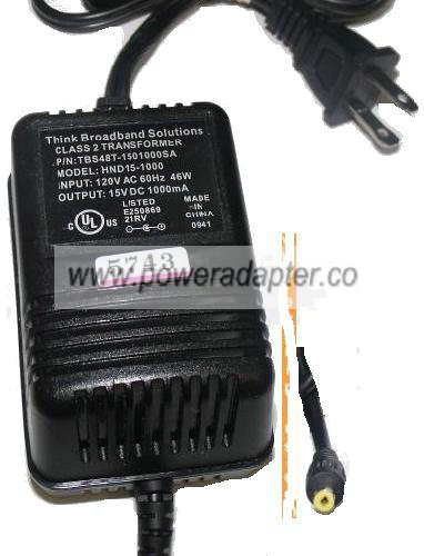 THINK BROADBAND SOLUTIONS HND15-1000 AC ADAPTER 15V DC 1000mA CL - Click Image to Close