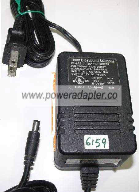 THINK BROADBAND SOLUTIONS SF48T-1200750DU AC ADAPTER 12V 750mA P - Click Image to Close