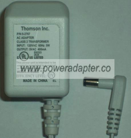THOMSON A10540C AC DC ADAPTER 5VAC 400MA POWER SUPPLY - Click Image to Close