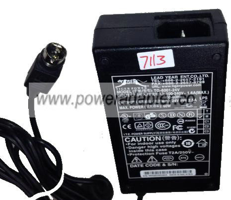 TIGER POWER TG-6001-24V AC ADAPTER 24VDC 2.5A NEW 3-PIN DIN CON