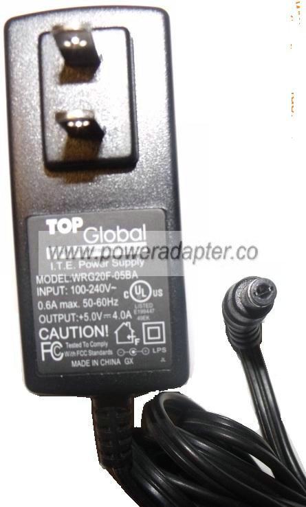 TOP GLOBAL WRG20F-05BA AC ADAPTER 5Vdc 4A -( )- 2.5x5.5mm Used - Click Image to Close