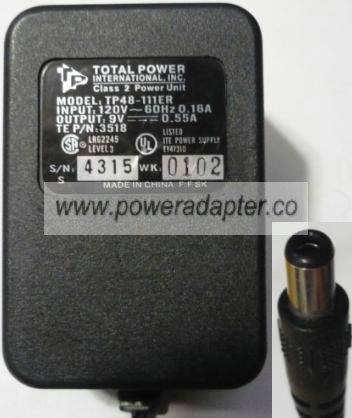 TOTAL POWER TP48-111ER AC ADAPTER 9V DC 0.55A POWER SUPPLY - Click Image to Close