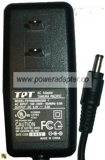 TPT FSY050300UU03-1 AC ADAPTER 5VDC 3A POWER SUPPLY - Click Image to Close