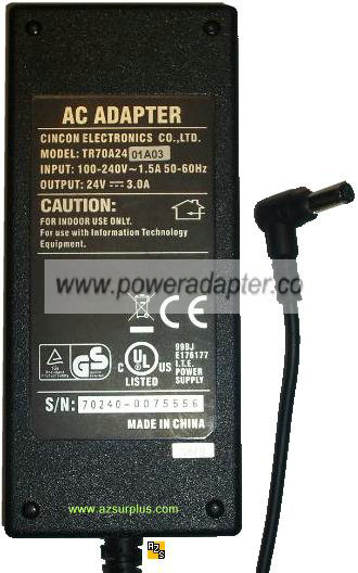 TR70A2401A03 AC ADAPTER 24VDC 3A Switching POWER SUPPLY - Click Image to Close