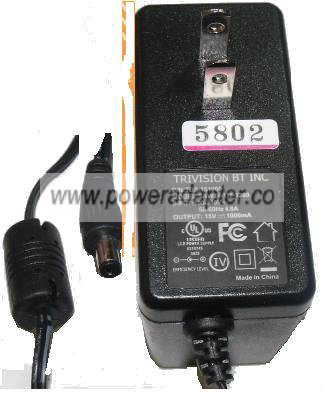 TRIVISION BT S4W24-138-1200 AC ADAPTER 15V 1000mA SWITCHING POWE - Click Image to Close