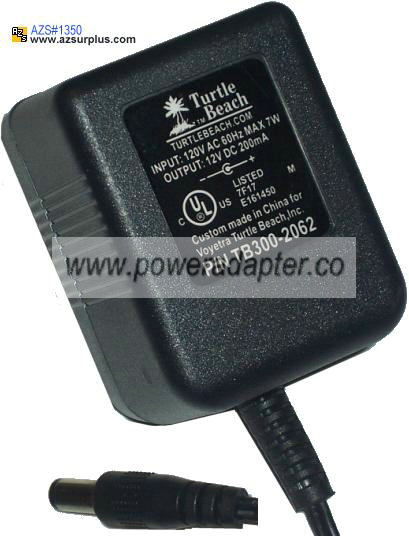 TURTLE BEACH TB300-2062 AC ADAPTER 12VDC 200mA 7WPOWER SUPPLY - Click Image to Close