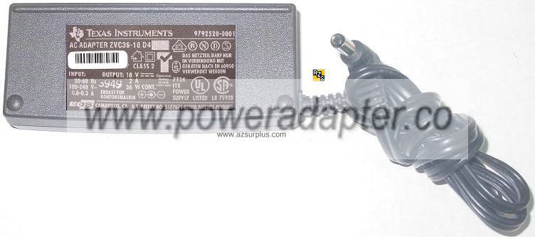 TEXAS INSTRUMENTS ZVC36-18 D4 AC ADAPTER 18VDC 2A 36W -( )- for