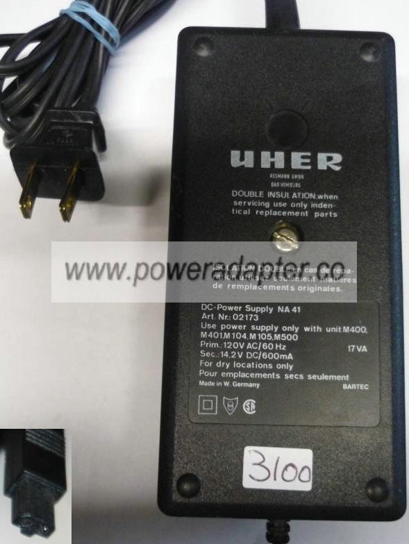 UHER NA41 DC ADAPTER 14.2V 600mA POWER SUPPLY - Click Image to Close