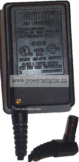 UNIDEN AD-310 AC ADAPTER 9VDC 210mA 4W POWER SUPPLY BLACK - Click Image to Close
